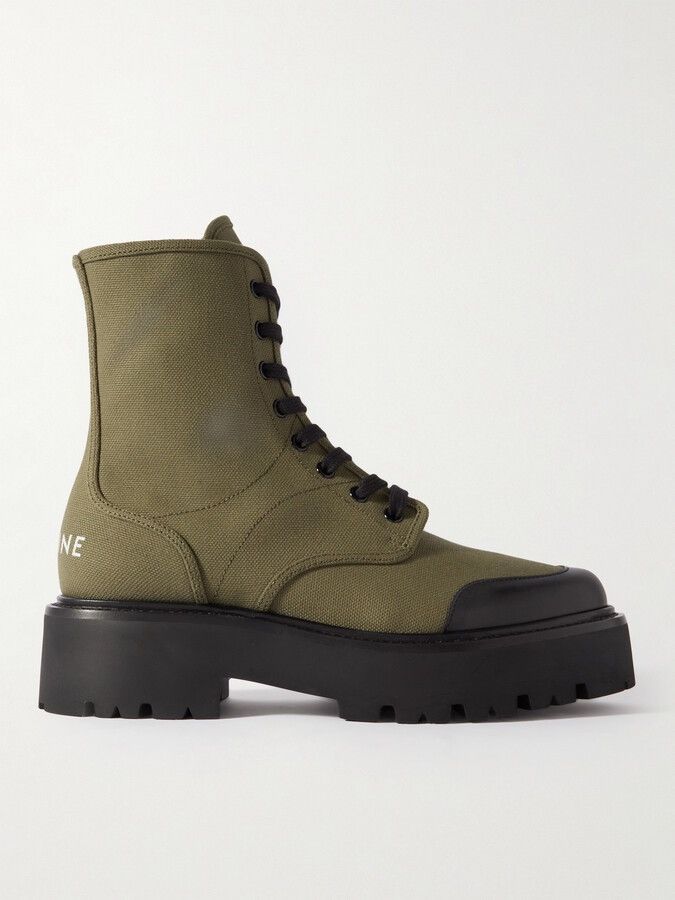 Celine Logo-Print Leather-Trimmed Canvas Boots Size US 9 / EU 42 - 2 Thumbnail