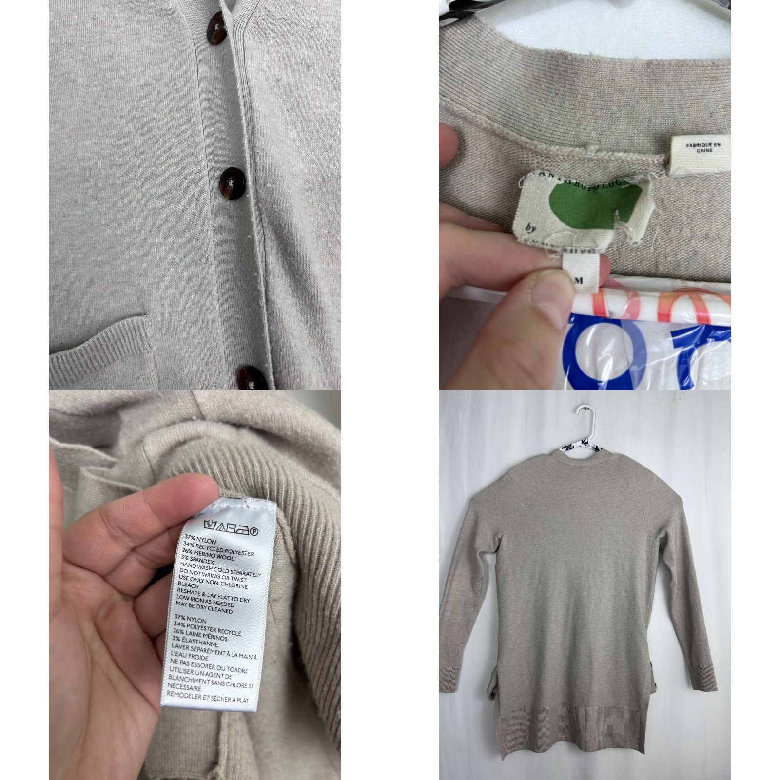 Anthropologie Anthropologie Cardigan Womens M Beige Merino Wool 3 Button Knot Sweater Size M / US 6-8 / IT 42-44 - 8 Thumbnail