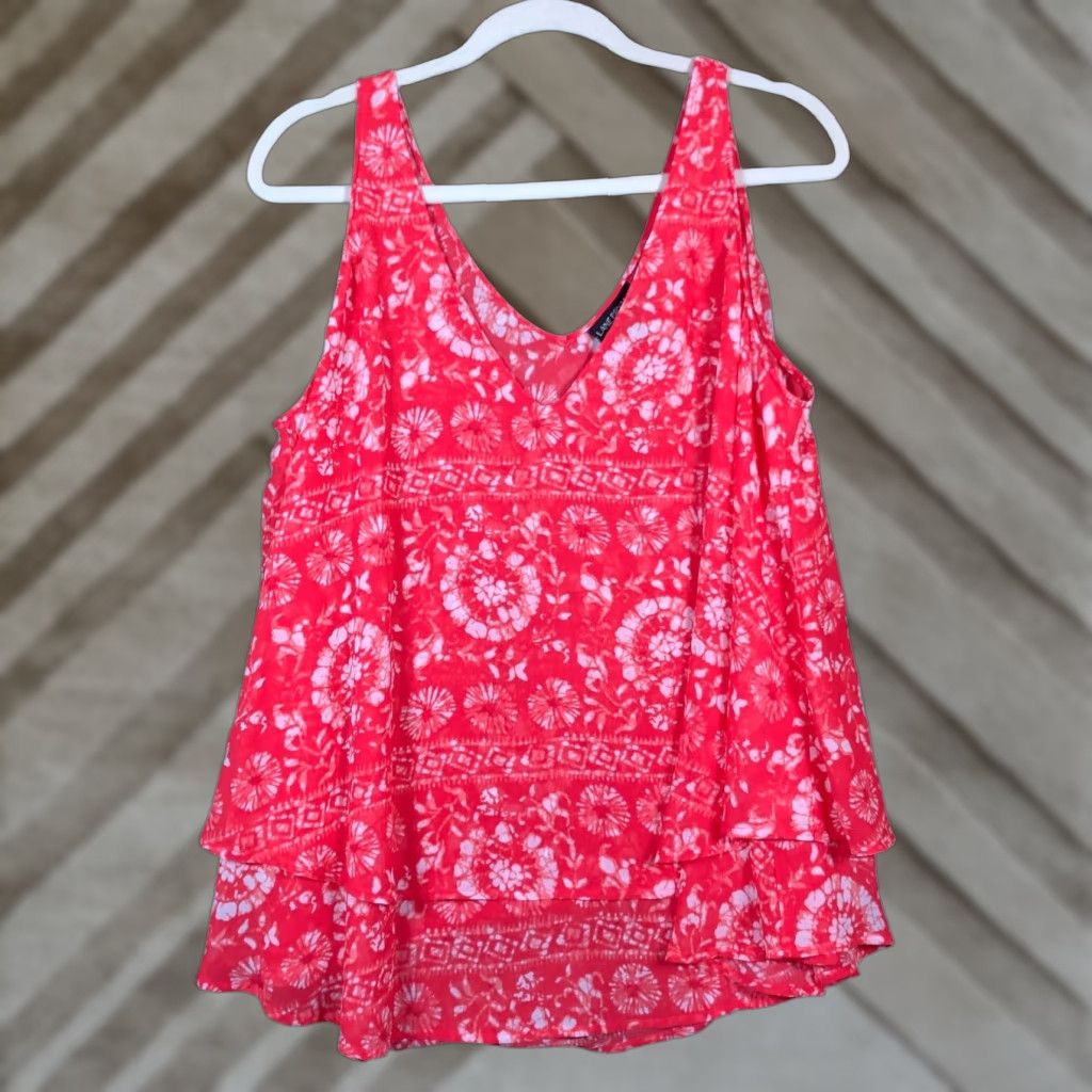 Vintage Lane Bryant Womens Blouse Sleeveless V-Neck Pink White 14 Tank Chiffon Polyester Casual Travel Workwear Size XL / US 12-14 / IT 48-50 - 1 Thumbnail