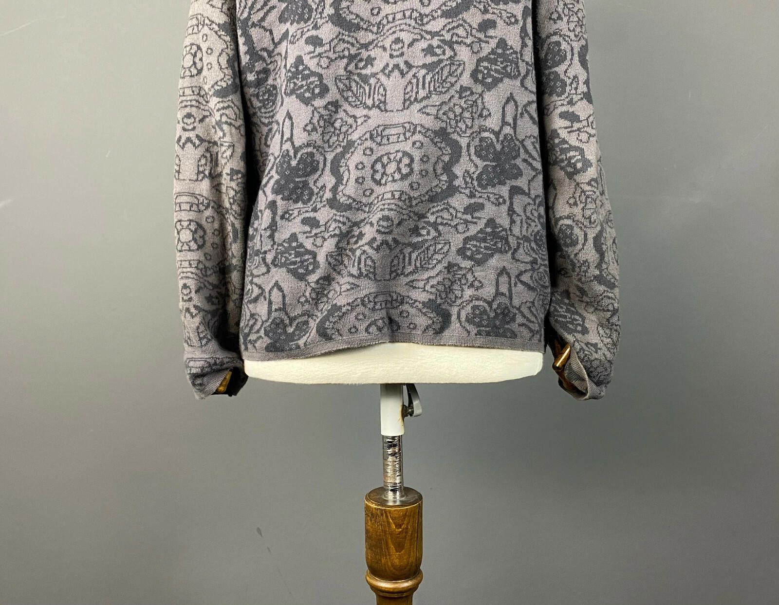 Designer Deerberg by Oska Gray Floral Pattern Cardigan Sweater Size M Size M / US 6-8 / IT 42-44 - 8 Thumbnail