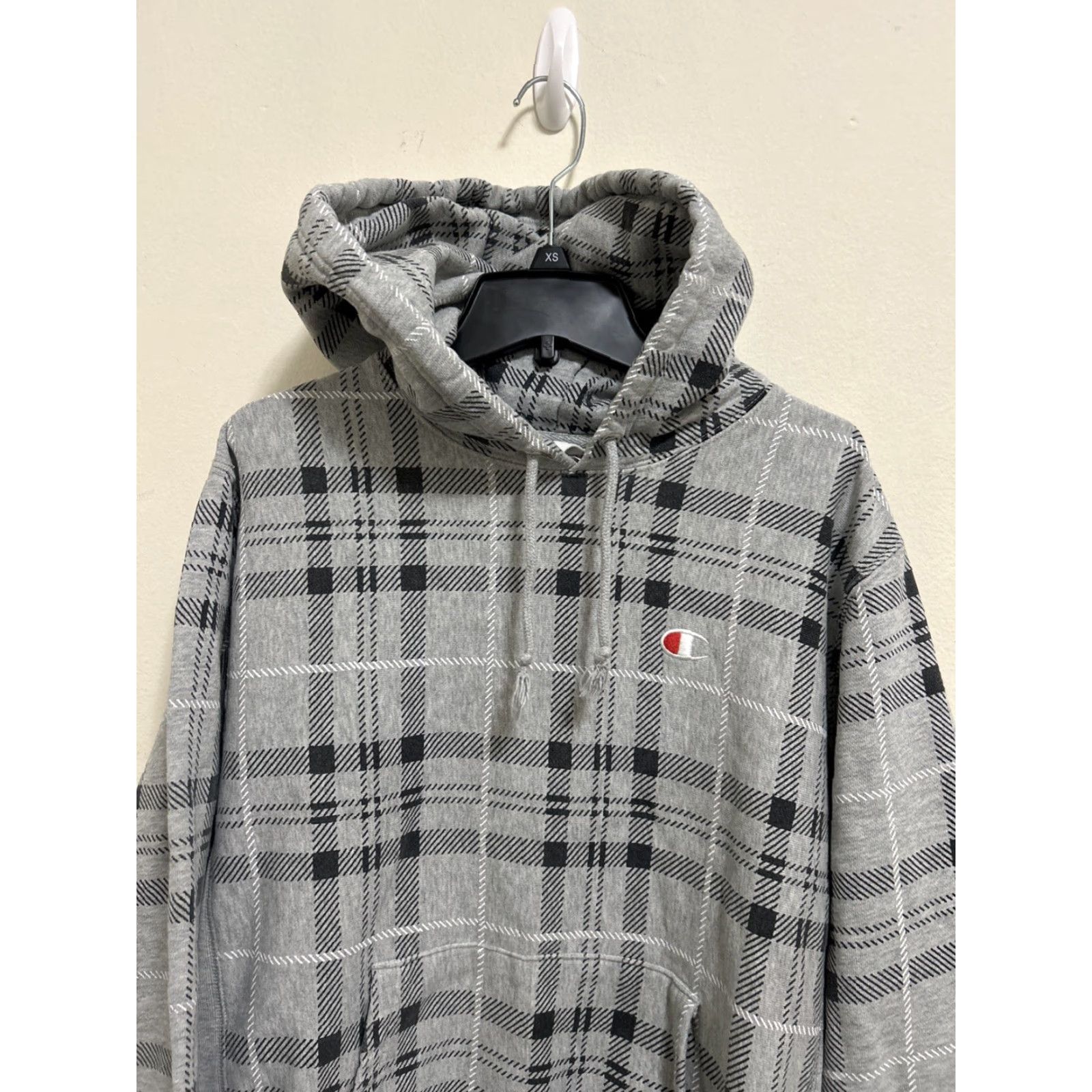 Champion Champion Hoodie Mens M Gray Plaid Reverse Weave Fleece Logo Heavy Sweatshirt Size US M / EU 48-50 / 2 - 2 Thumbnail