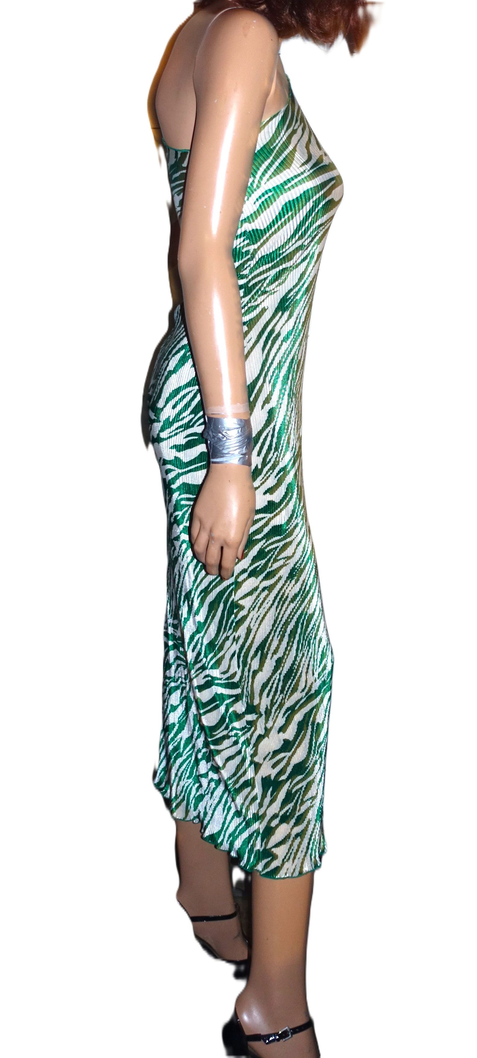 Asos ASOS Green White Pleated One Shoulder Midi Dress 2 Size XS / US 0-2 / IT 36-38 - 6 Thumbnail