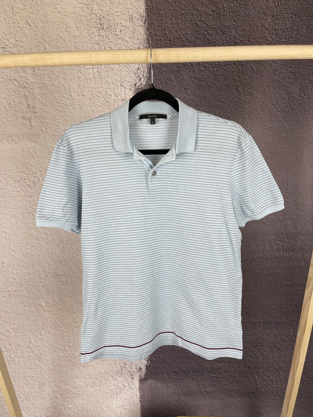 image of Gucci Striped Blue Slim Fit Polo Tee Shirt, Men's (Size Large)