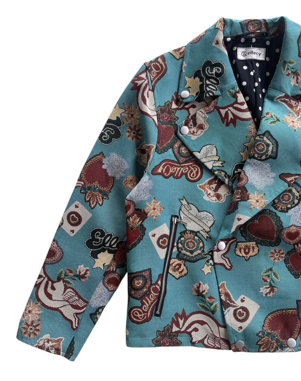 Japanese Brand Ellecy Printed Double Collar Biker Jacket Size US M / EU 48-50 / 2 - 6 Thumbnail