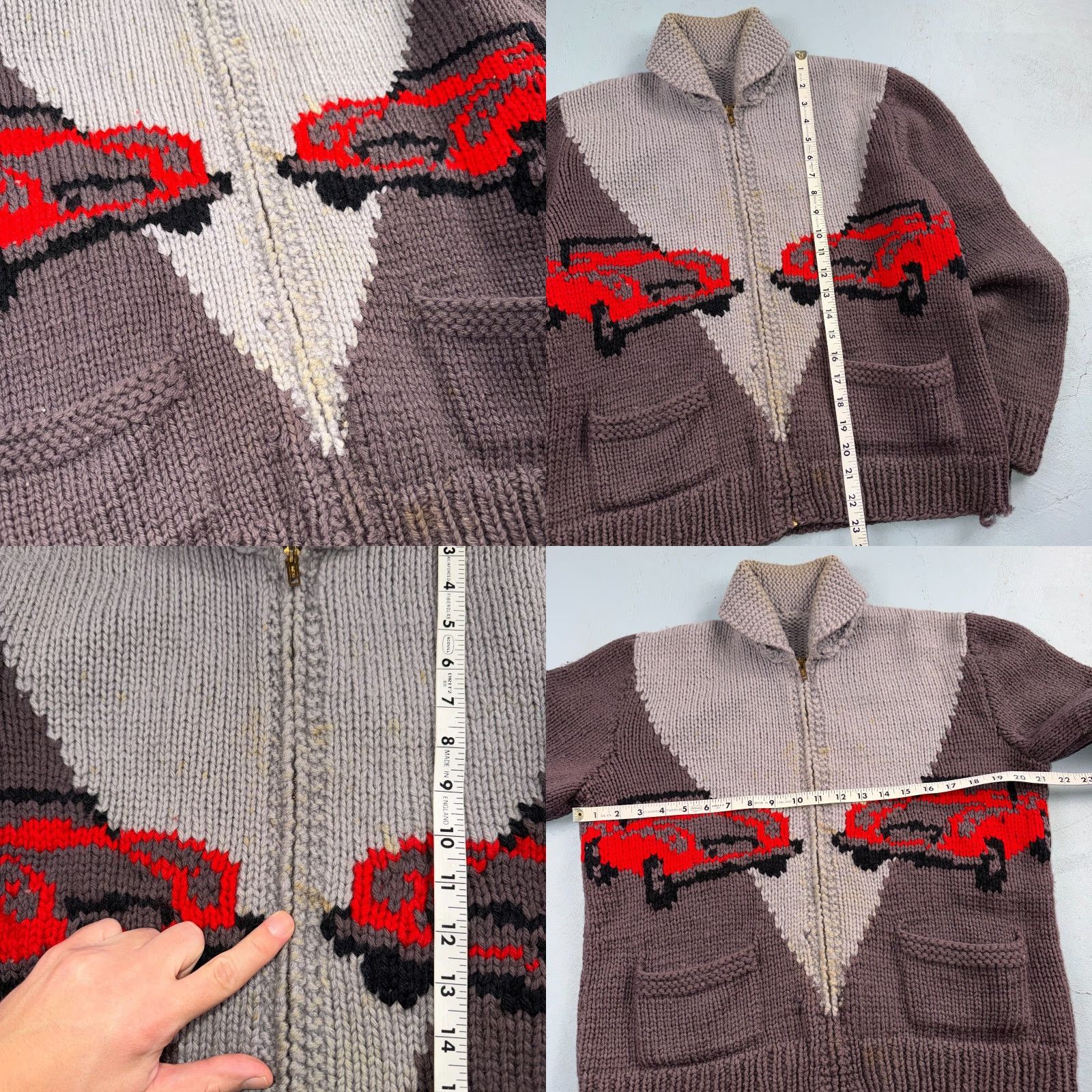 Vintage VTG Vintage Brand 1950s Hand Knit Wool Cowichan Cardigan Sweater Jacket Race Cars Medium RARE Size US M / EU 48-50 / 2 - 8 Thumbnail