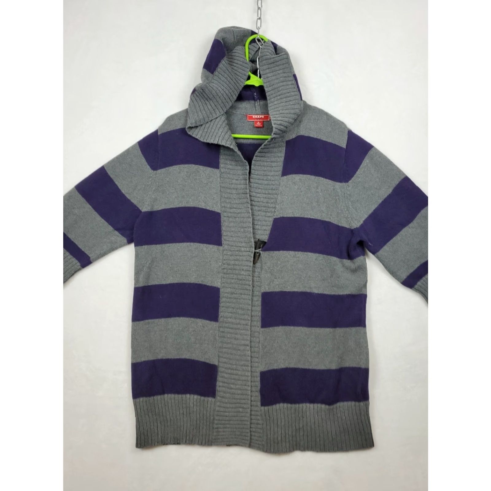 Chaps Chaps Multicolor Striped Hooded Toggle Button Half Sleeve Cardigan Sweater Women XL V-Neck Casual Modern Designer 100% Cotton Knit Mother Size XL / US 12-14 / IT 48-50 - 3 Thumbnail
