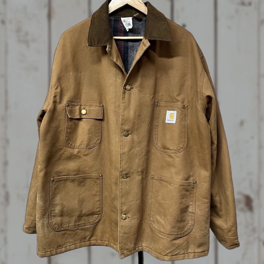 VINTAGE Carhartt Chore Jacket 50T Duck Coat Brown Blanket Lined USA 80s 90s Jacket Men Big & Tall