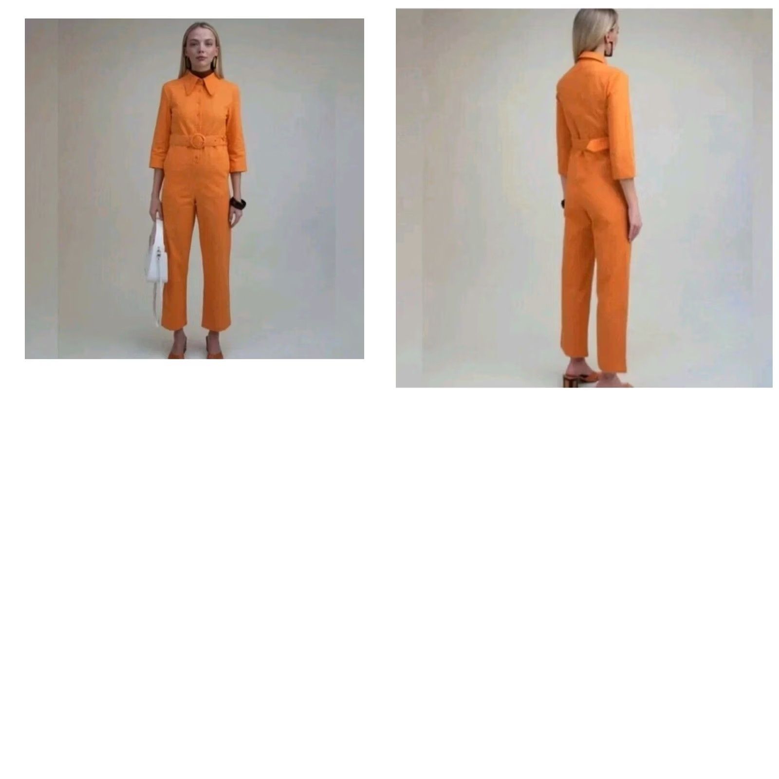 House of Sunny House Of Sunny Orange Belted Button Up Jumpsuit With Collar 3/4 Sleeves Size 4 Size 27" / US 4 / IT 40 - 9 Thumbnail