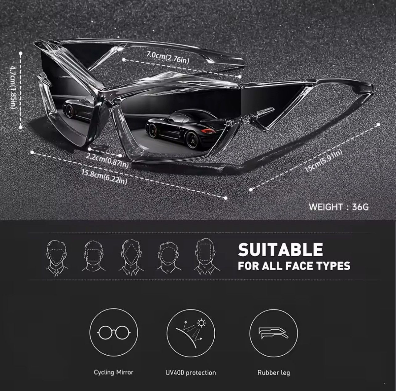 Other Clear Frame Sport Sunglasses UV400 Shield Wrap Street Size ONE SIZE - 5 Thumbnail