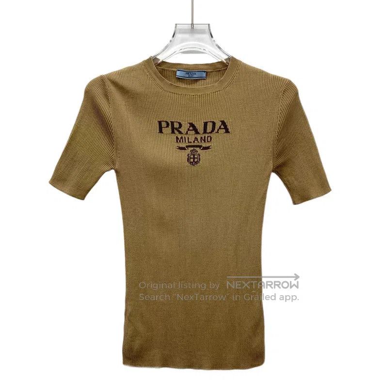 Prada 23 brown logo letter inlaid mulberry silk round-neck