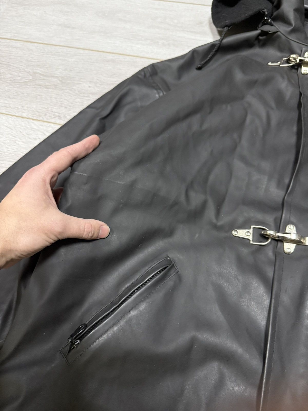 Vintage Fireman France PVC rubbed vintage coat jacket hooded Size US L / EU 52-54 / 3 - 5 Thumbnail