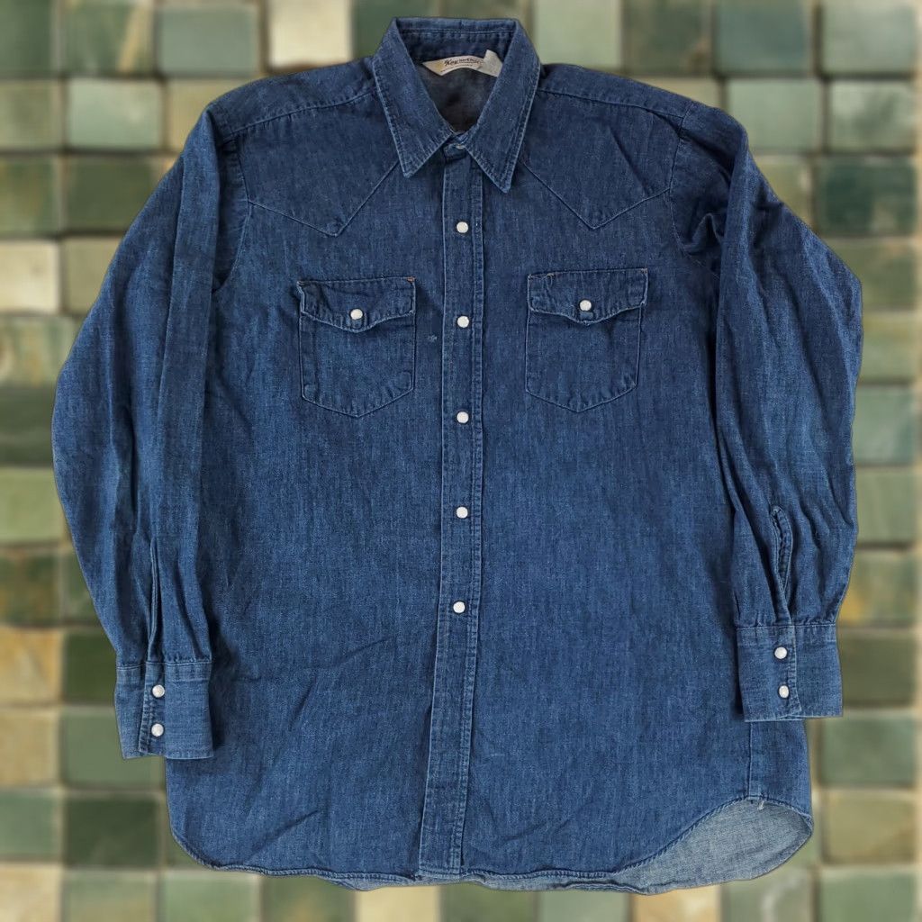 Imperial VINTAGE Key Imperial Shirt Denim Pearl Snap VTG Blue Long Sleeve Mens XL Long Size US XL / EU 56 / 4 - 1 Thumbnail
