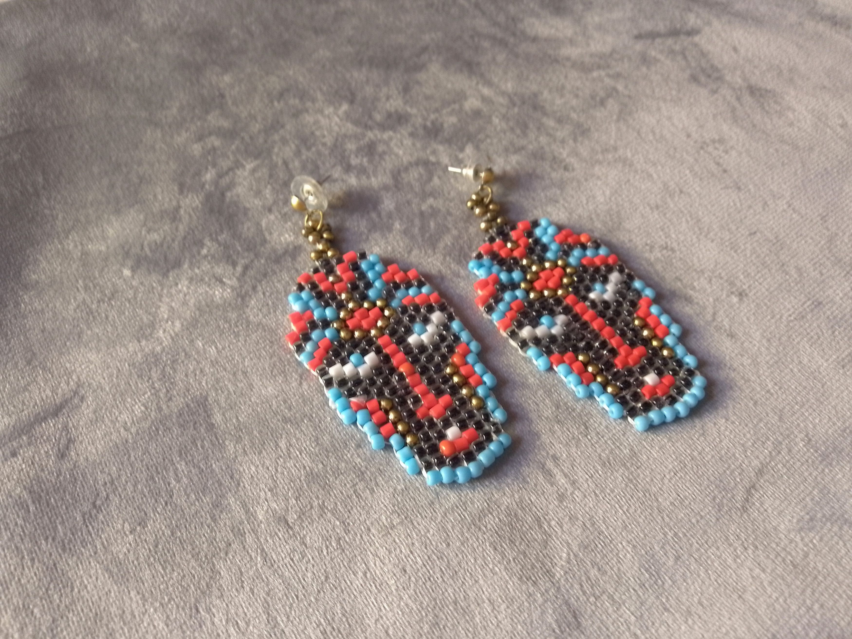Handmade Earrings Ethnic Tribal Face Black Embroidered Size ONE SIZE - 4 Thumbnail