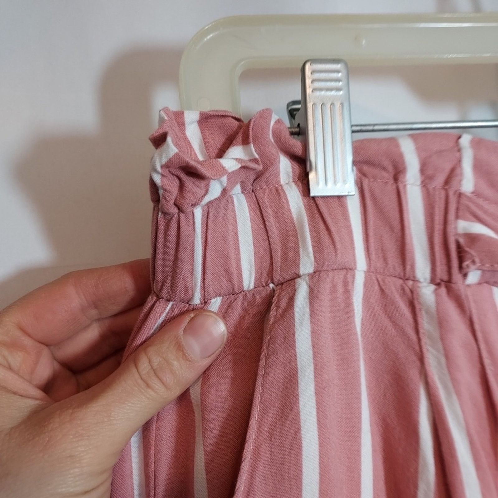 Other Papaya Pink White Stripe Paper Bag Drawstring Wide Pants Size 34" / US 12 / IT 48 - 5 Thumbnail