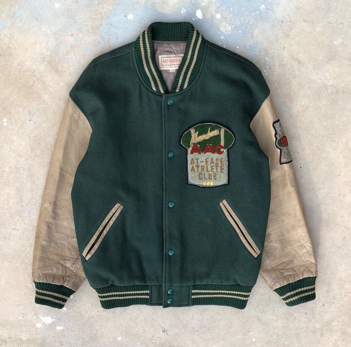 Japanese Brand Vintage at-ease Letterman Wool Leather Varsity Bomber Jacket Size US M / EU 48-50 / 2 - 5 Thumbnail