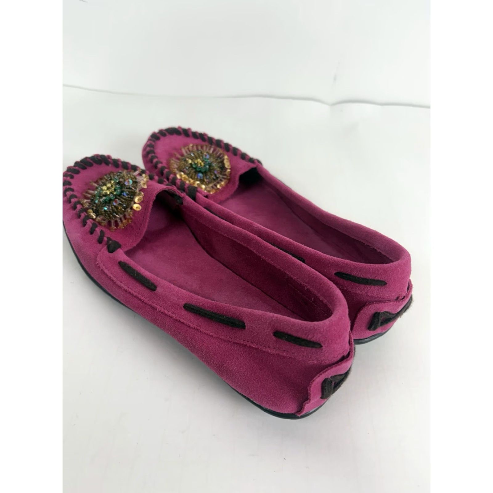 Vintage St Johns Bay Women's Fuchsia Suede Flat Loafers Size 7.5M Casual Dressy Slip On Size US 7.5 / IT 37.5 - 2 Thumbnail