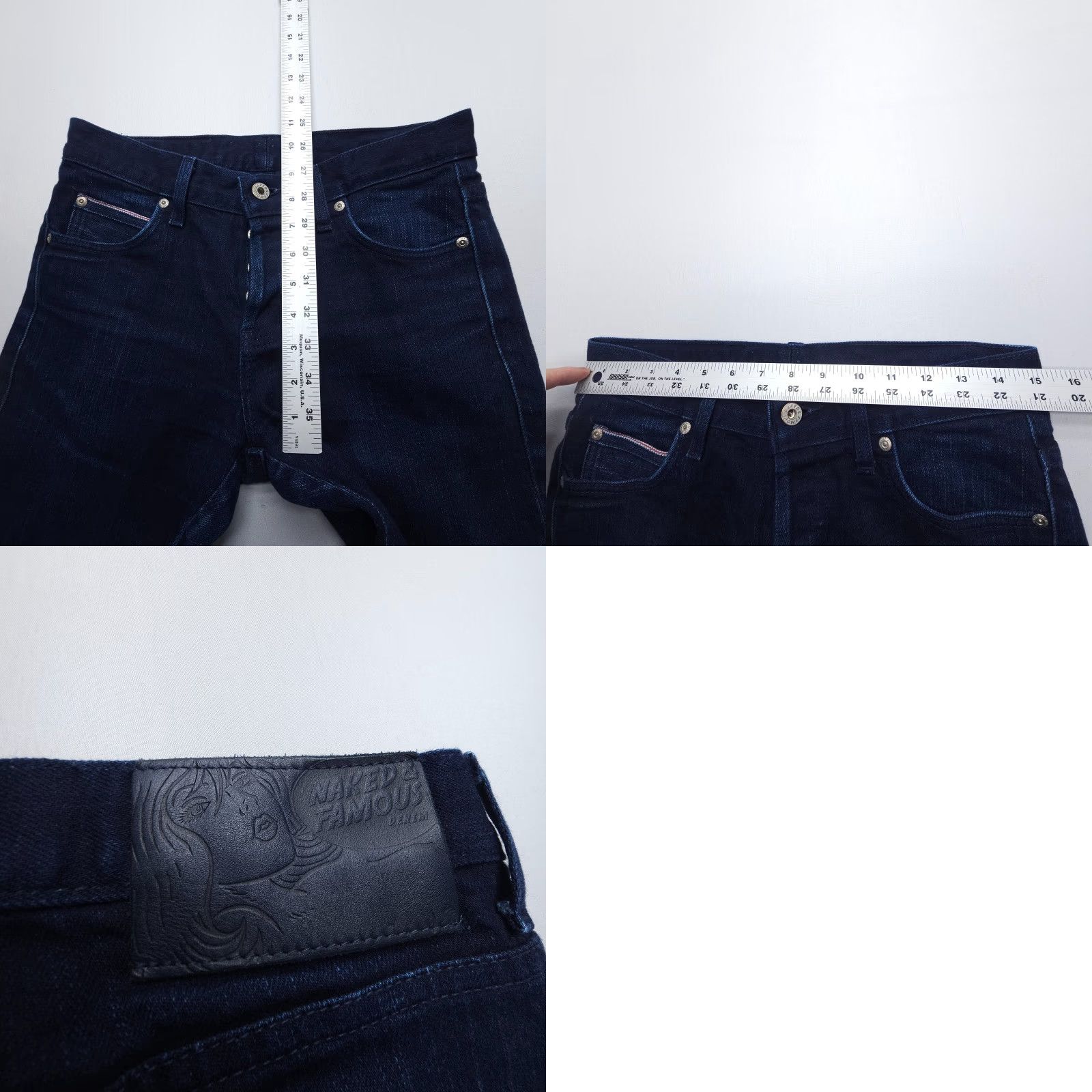 Vintage Naked & Famous Denim Skinny Jeans Indigo Stretch Selvedge Mens 31 x 28 Dark Wash Regular 5-Pocket Denim Cotton Blend Blue Jeans Mens Size US 31 - 8 Thumbnail
