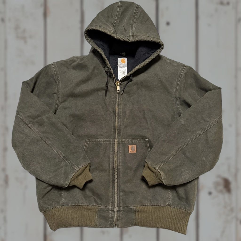 Carhartt VINTAGE Carhartt J130 MOS Green Hooded Canvas Quilted Lined Work Jacket XL Size US XL / EU 56 / 4 - 1 Thumbnail