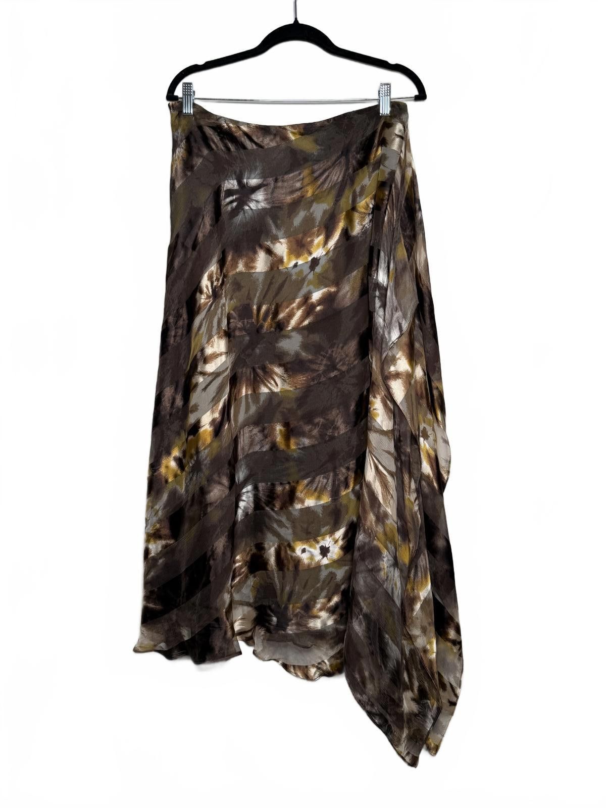 Other Luxury 100% Silk Brown and Gold Long Skirt Size 36" / US 14 / IT 50 - 1 Thumbnail