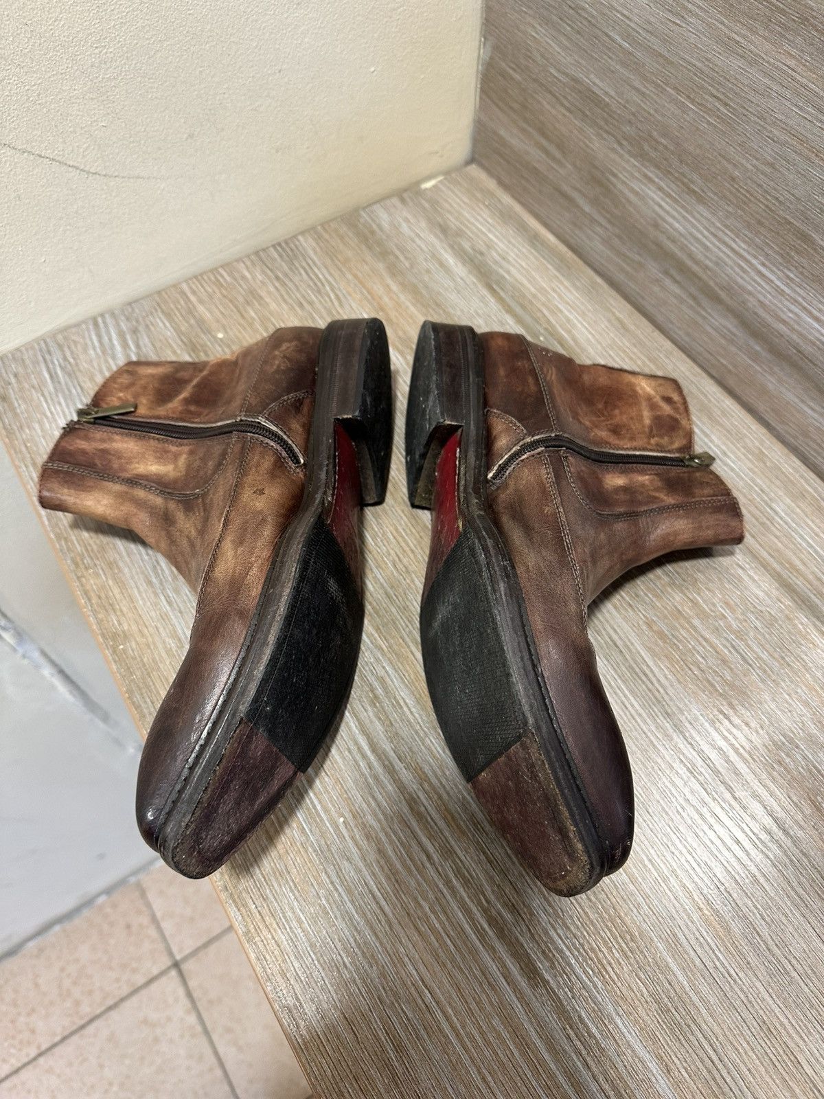 If Six Was Nine AS 98 Vibe Artisan Brown Leather Side Zip Ankle Biker Boots Size US 9.5 / EU 42-43 - 7 Thumbnail