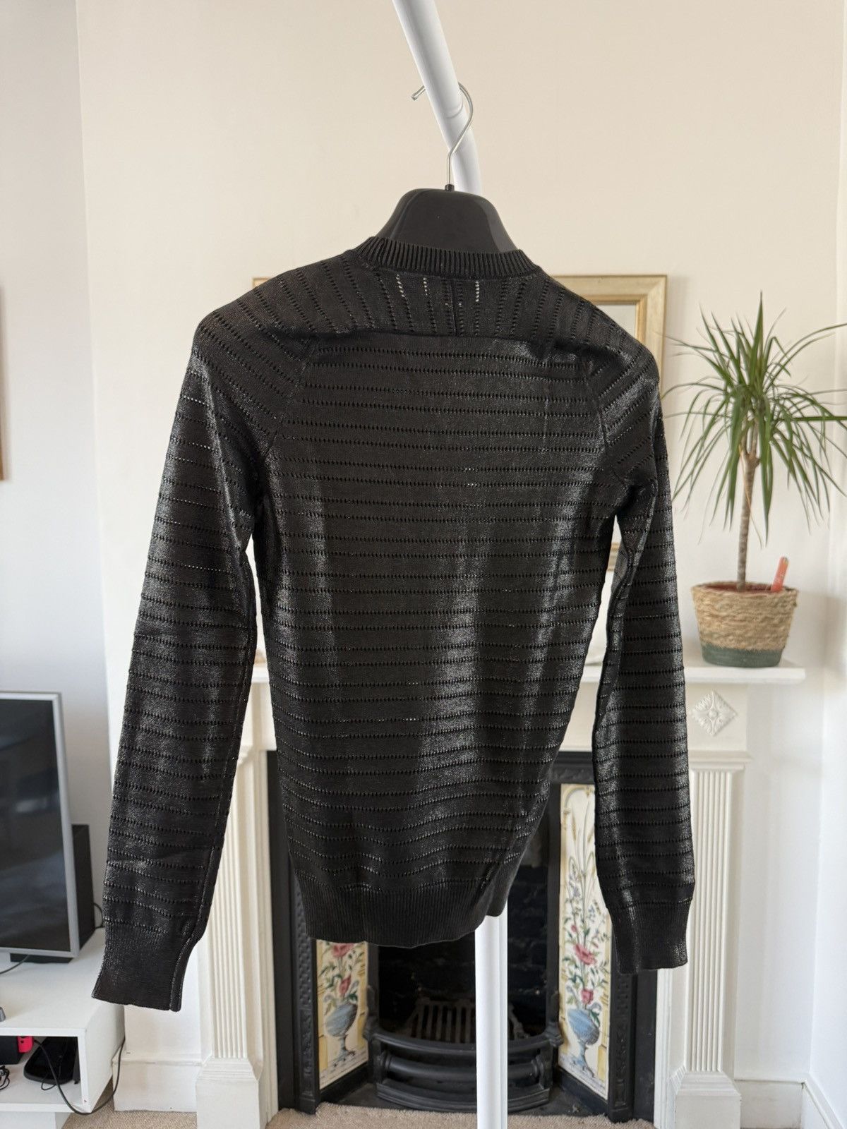 Saint Laurent Paris Saint Laurent Shiny Black Striped Sweater Size XS / US 0-2 / IT 36-38 - 2 Thumbnail