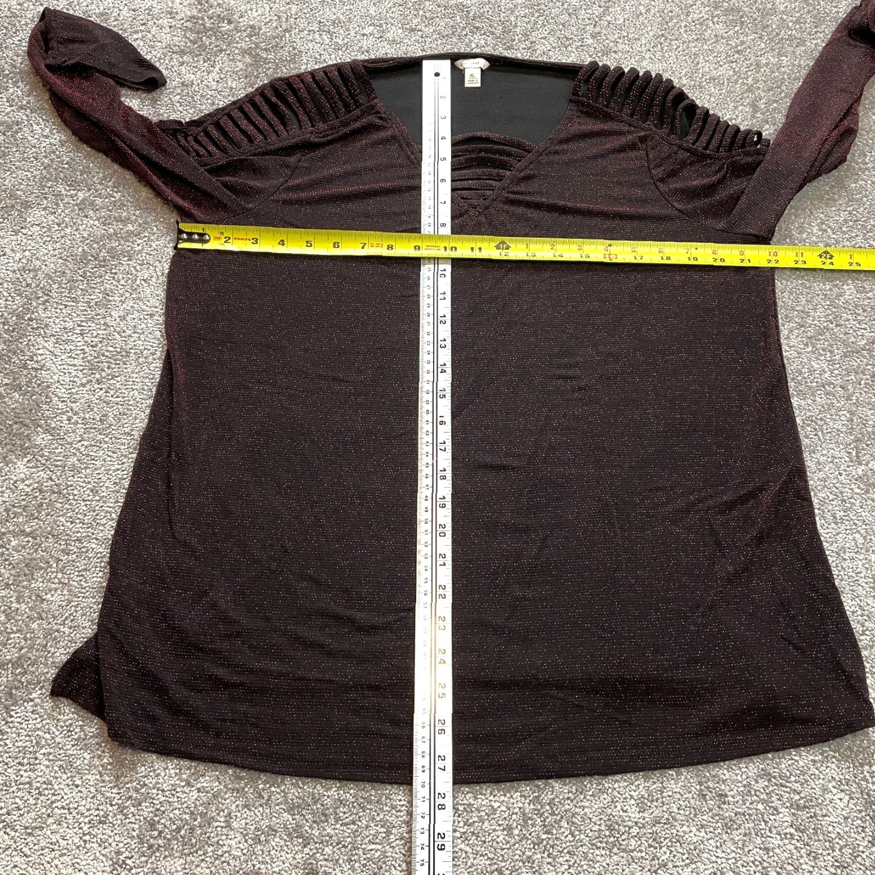 Vintage Cato Blouse Shirt Womens XL Black Dark Red Long Sleeve Nylon Spandex Jersey Stretch Dressy Casual Workwear Everyday Size XL / US 12-14 / IT 48-50 - 4 Thumbnail