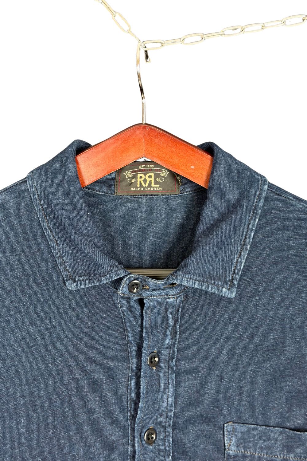 RRL Double RL Indigo Dyed Slub Jersey Polo Shirt image 8