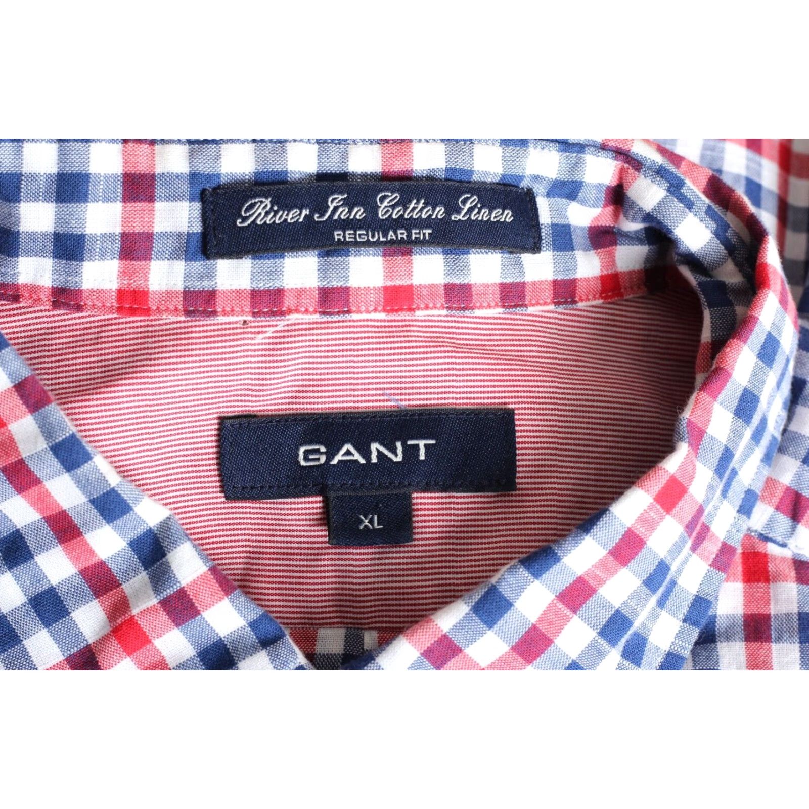Gant GANT River Inn Casual Shirt Men Short Sleeve Oxford Linen Cotton Multicoloured Check XL Regular Shirt Mens Size US XL / EU 56 / 4 - 6 Thumbnail