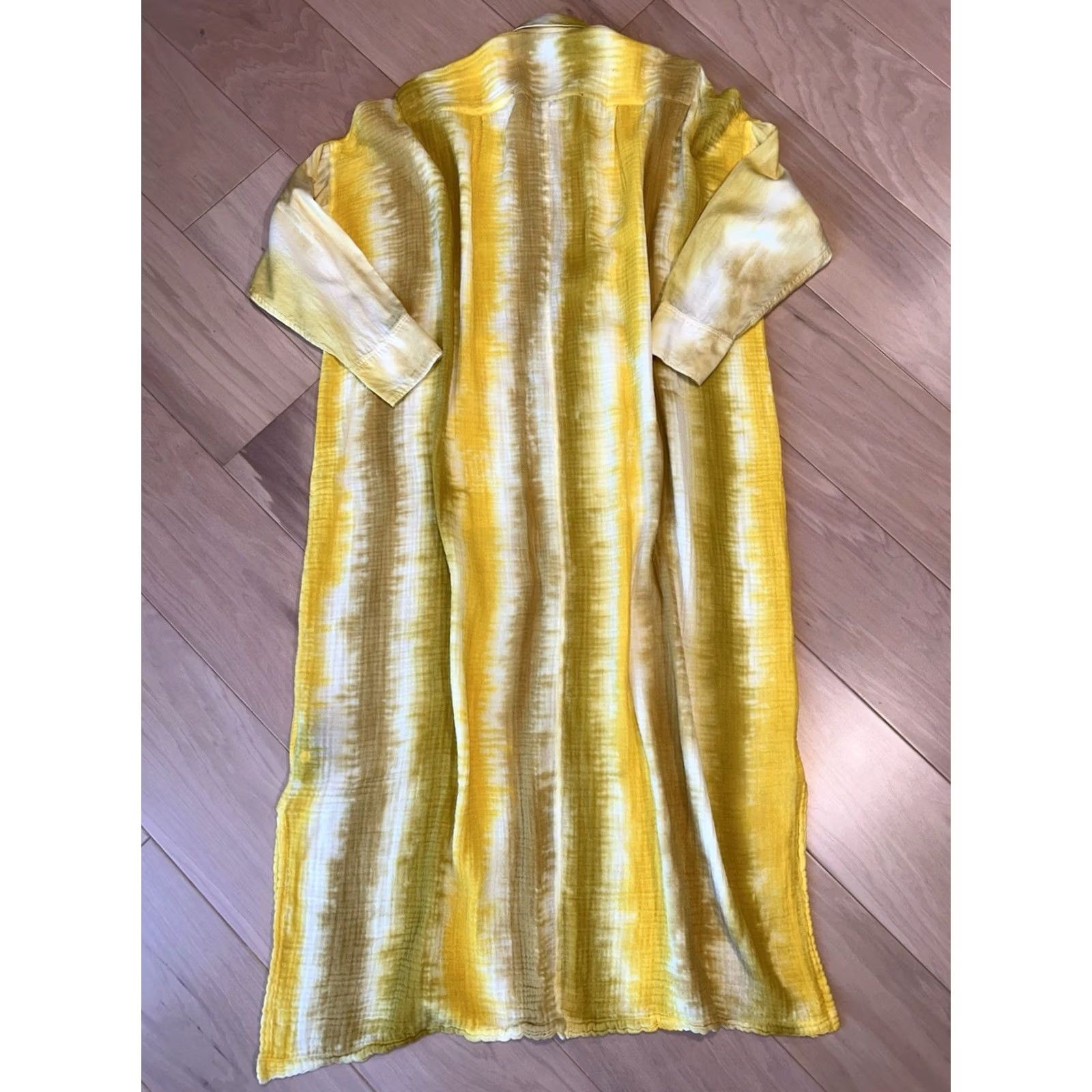 Vintage Raquel Allegra Caftan Shirt Dress Yellow Stripe Tye Dye Women’s One Size Size ONE SIZE - 4 Thumbnail