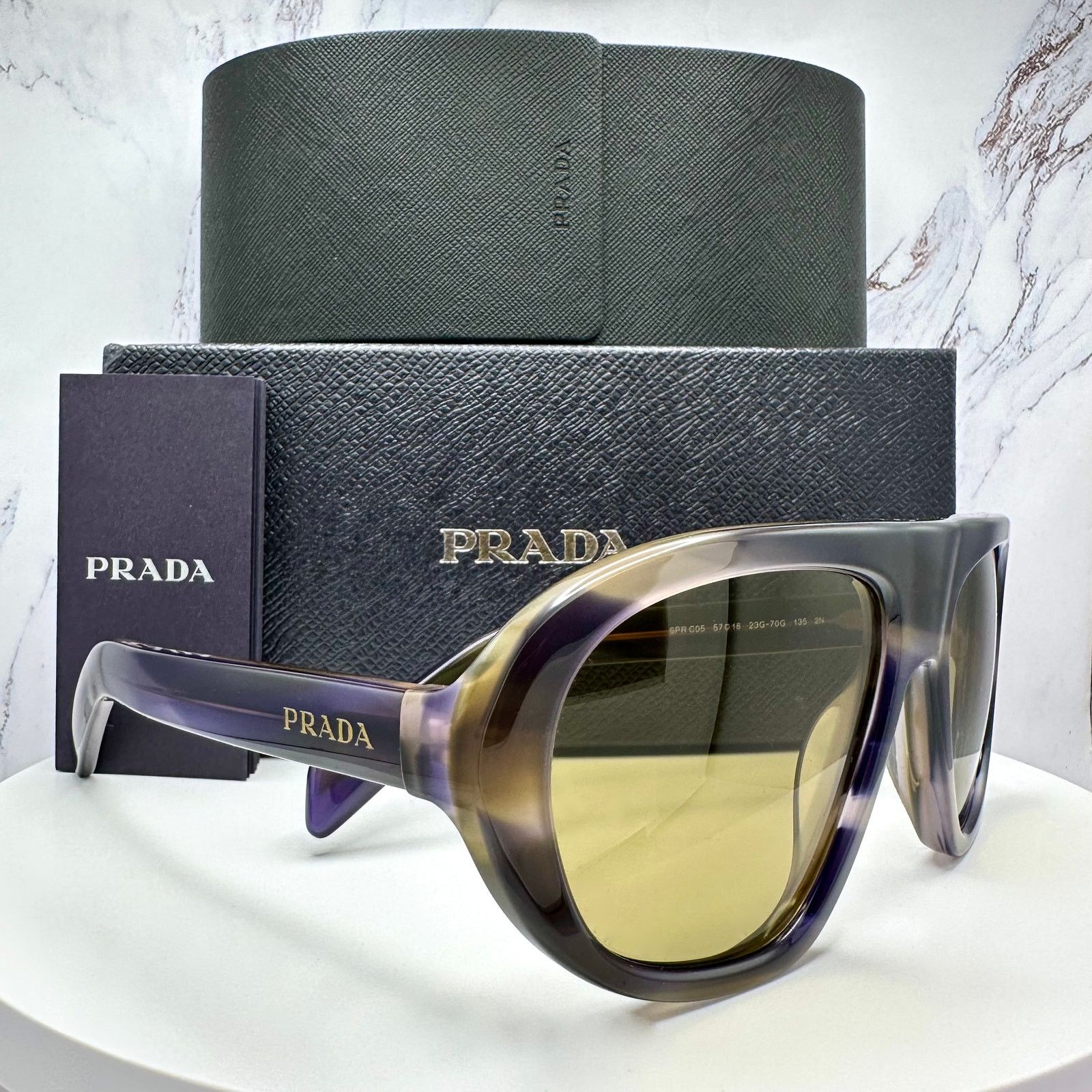 New PRADA Sunglasses Brown Striped Laguna Aviator Shield