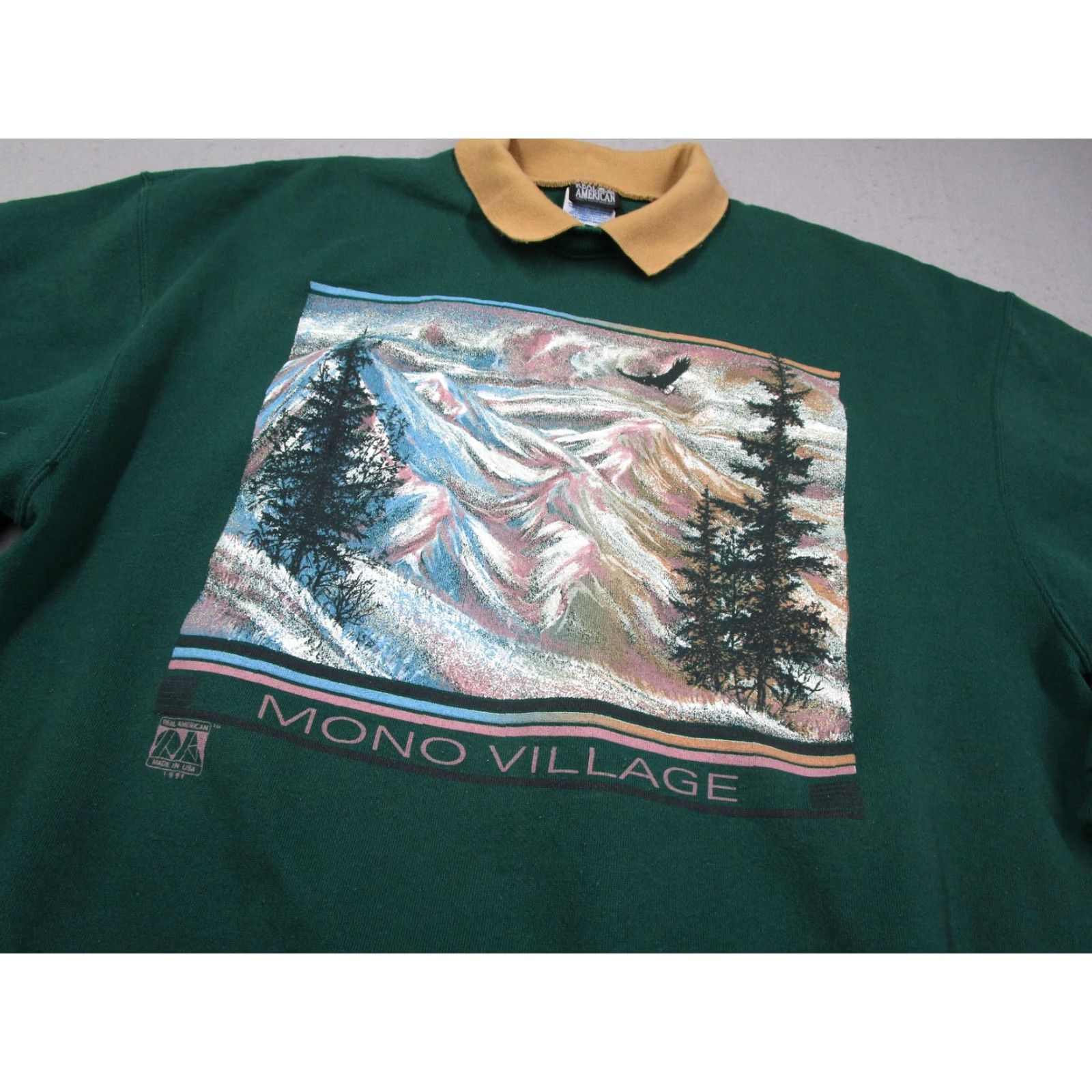 Vintage VINTAGE Real American Sweatshirt Men 2XL Collared Green Graphic Print Mono Village 90s Mens Size US XXL / EU 58 / 5 - 2 Thumbnail