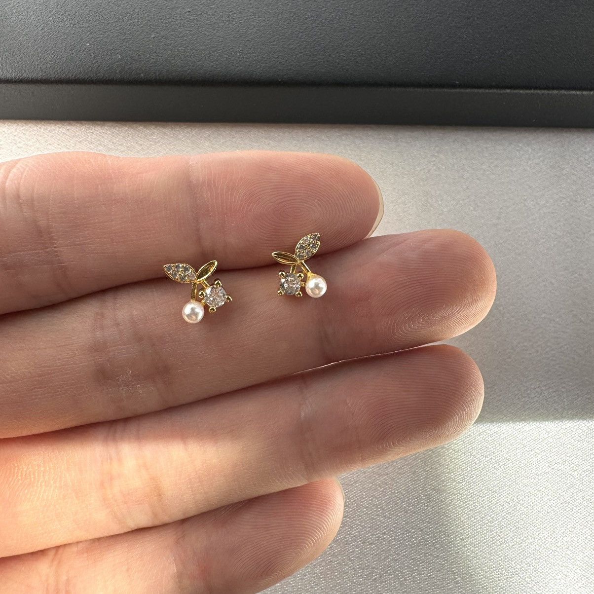 Designer Small CZ Cherry Stud Earrings for Women Size ONE SIZE - 5 Thumbnail