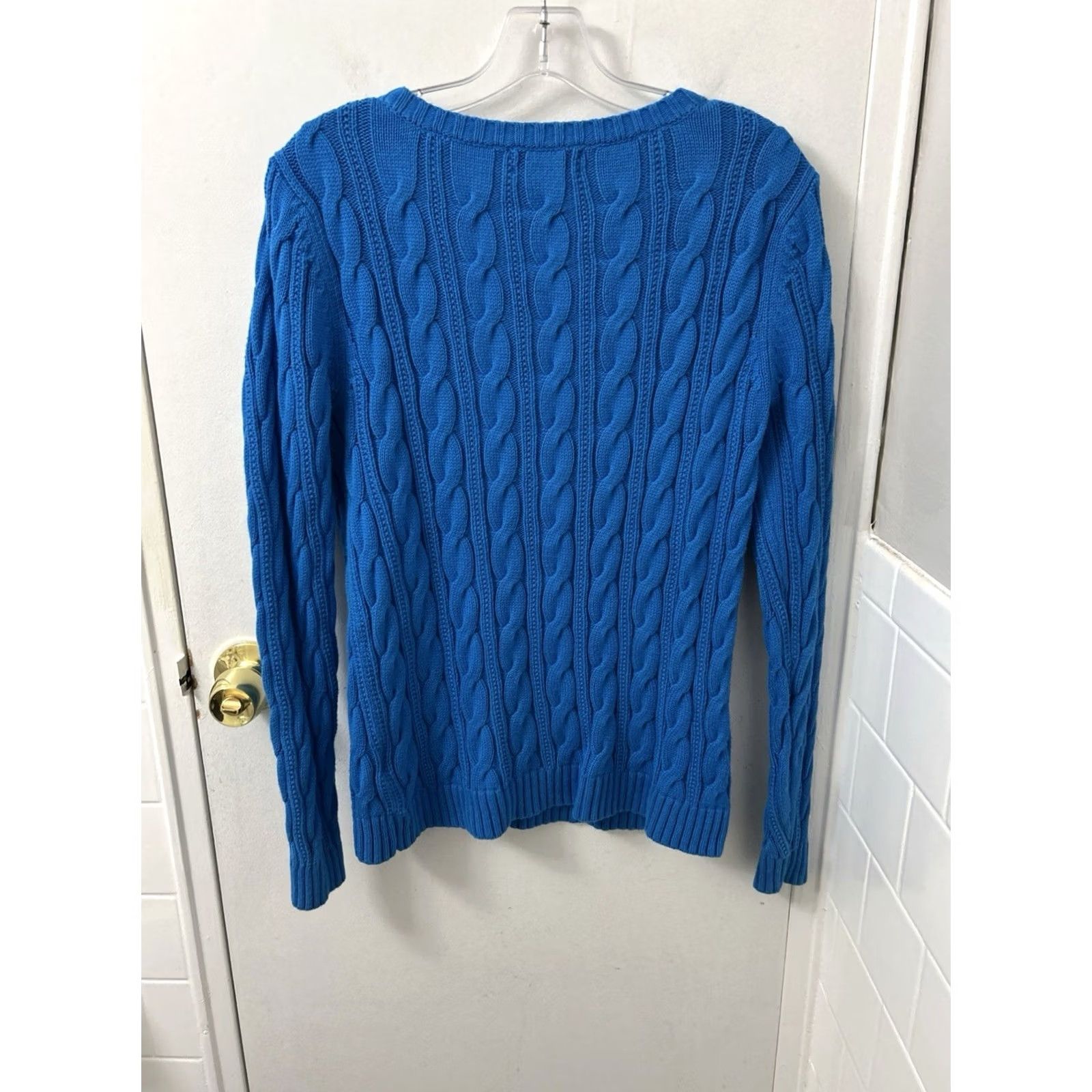 Lands' End Lands End Drifter Cable Knit Sweater Womens Small Blue Cotton Crew Neck Pullover Size S / US 4 / IT 40 - 7 Thumbnail