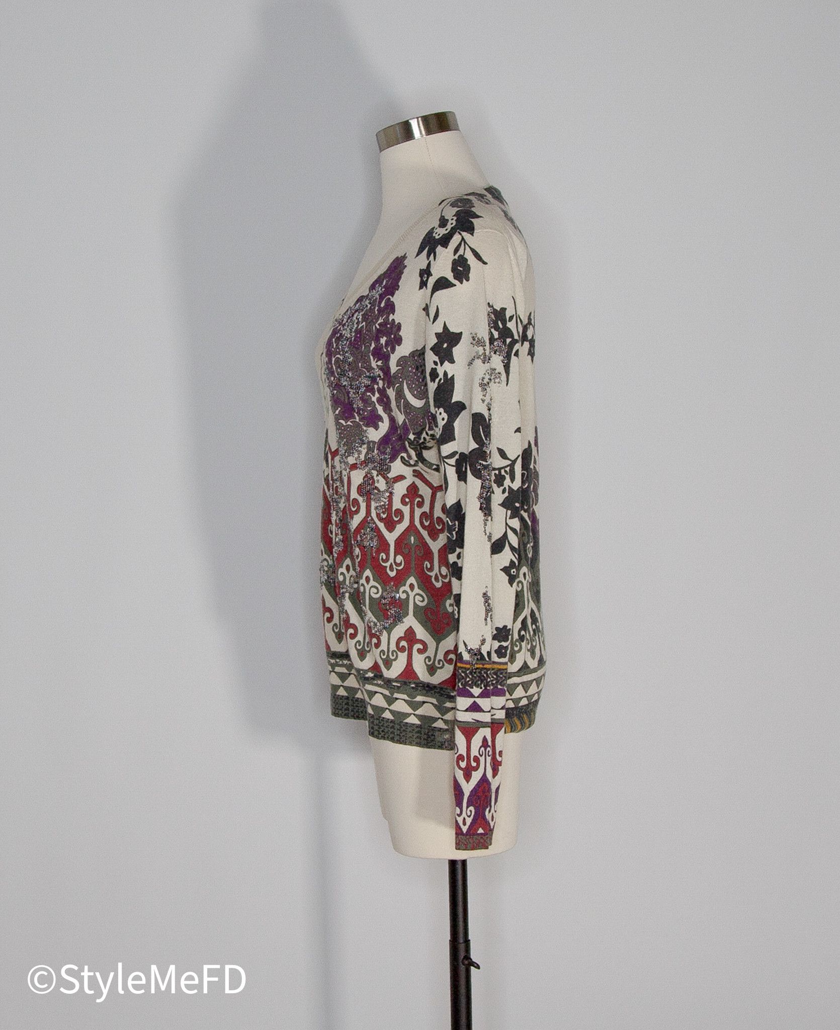 Etro Vintage Etro V-Neck Pullover w Sequin Detail Size L / US 10 / IT 46 - 2 Thumbnail