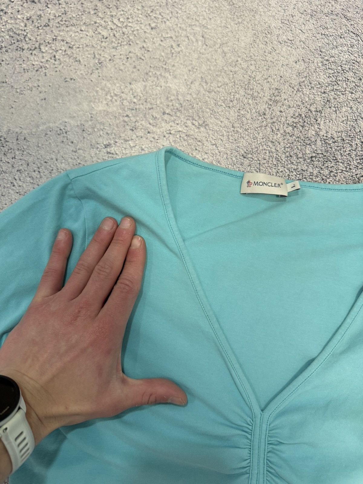 Moncler Moncler Women V Neck Top Turquoise Stretch Long Sleeve L Size L / US 10 / IT 46 - 22 Thumbnail