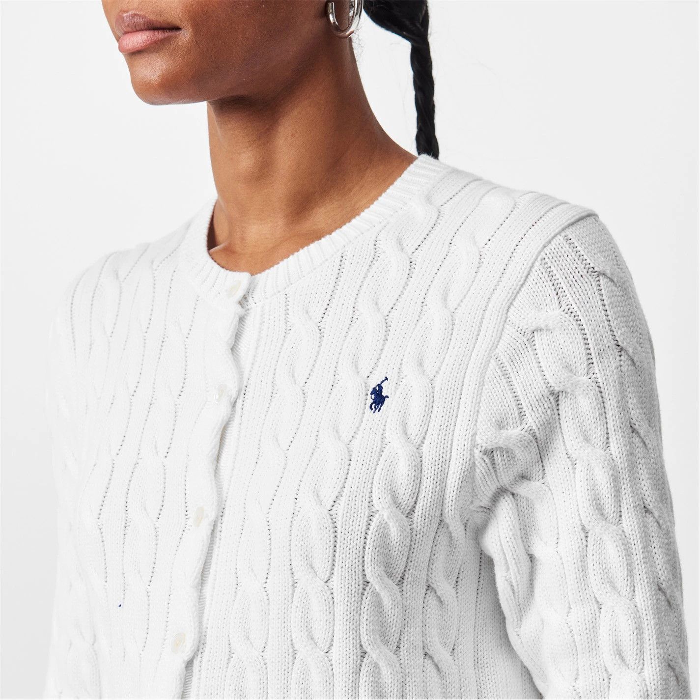 Polo Ralph Lauren o1g2r1mq0825 Stretch Cotton Crewneck Cardigan in White Size XS / US 0-2 / IT 36-38 - 4 Thumbnail