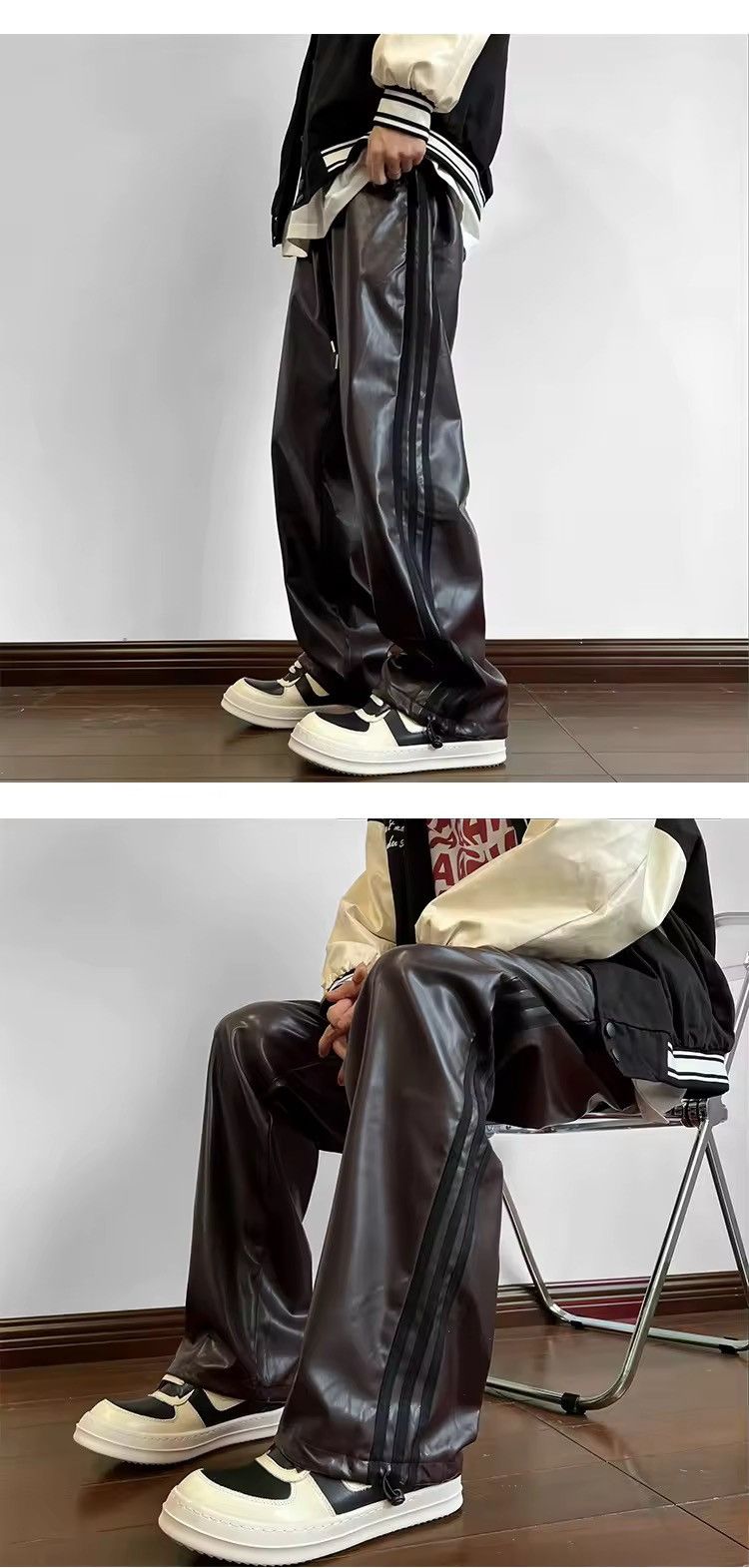 Japanese Brand × Other Loose Casual Hip Hop Vintage Straight PU Leather Pants Size US 29 - 5 Thumbnail