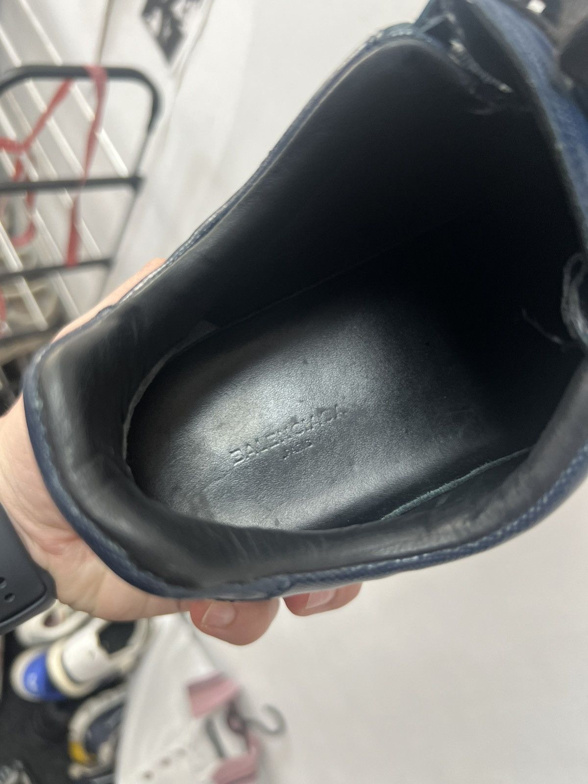 Balenciaga Balenciaga Arena Low Navy Blue Cracked Leather Sneakers Size US 8 / EU 41 - 15 Thumbnail