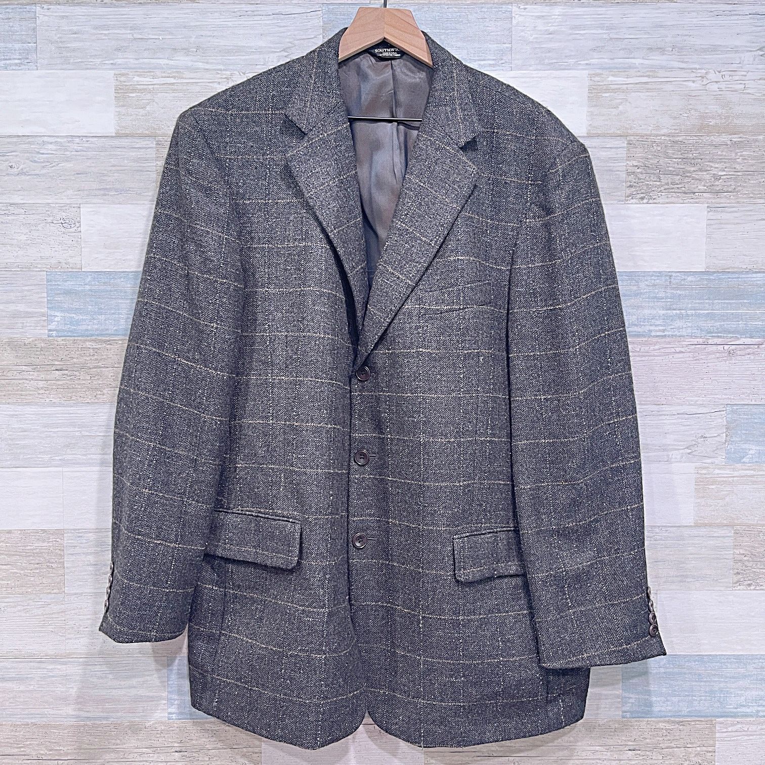 Southwick Southwick Tweed Wool Windowpane Check Sport Coat Brown 44R Size 44R - 1 Thumbnail