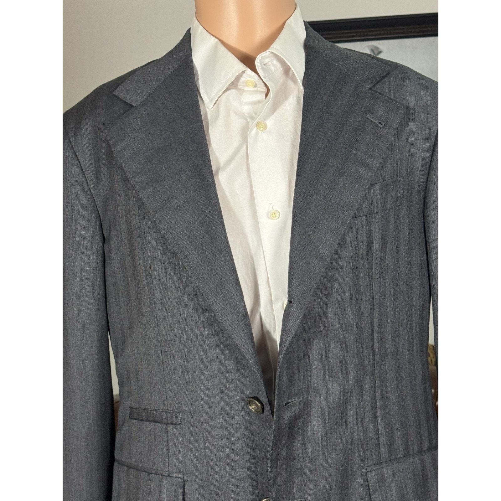 Brunello Cucinelli Brunello Cucinelli Charcoal Herringbone Suit 50EU 40R 34x28 Size 40R - 3 Thumbnail