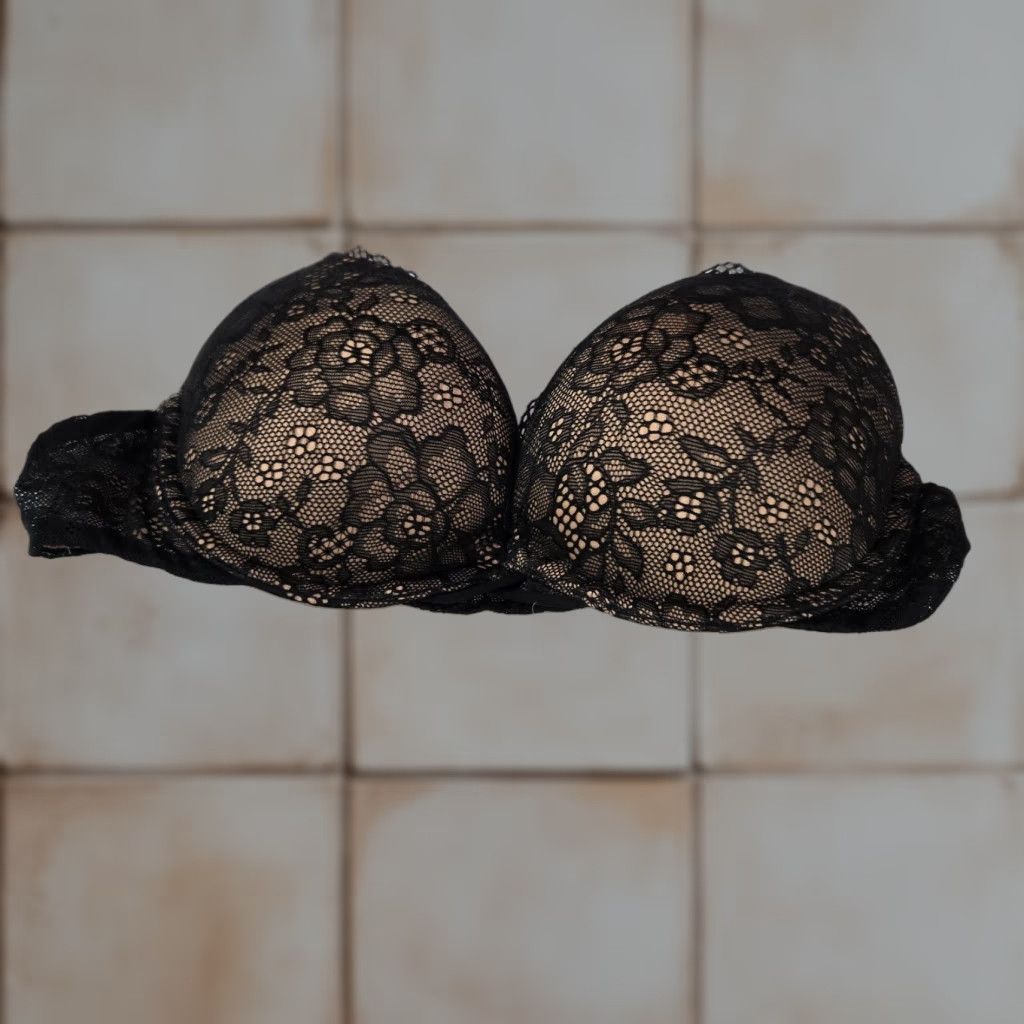 Vintage Ambrielle Women Bra 34B Black Lace Plunge Multi Way Underwire No Straps