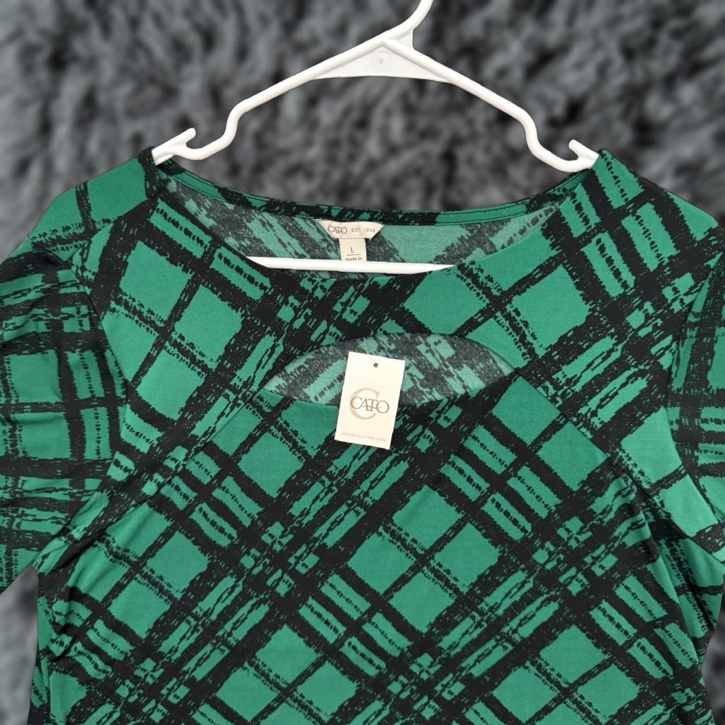 Vintage Cato Blouse Shirt Keyhole Retro 70s Night Out Office Chic Women L Green Maximalist Statement Party Regular Size L / US 10 / IT 46 - 1 Thumbnail