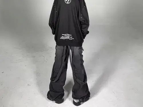 Japanese Brand × Jean Heavy washed street style long strap wide leg jeans Size US 32 / EU 48 - 2 Thumbnail