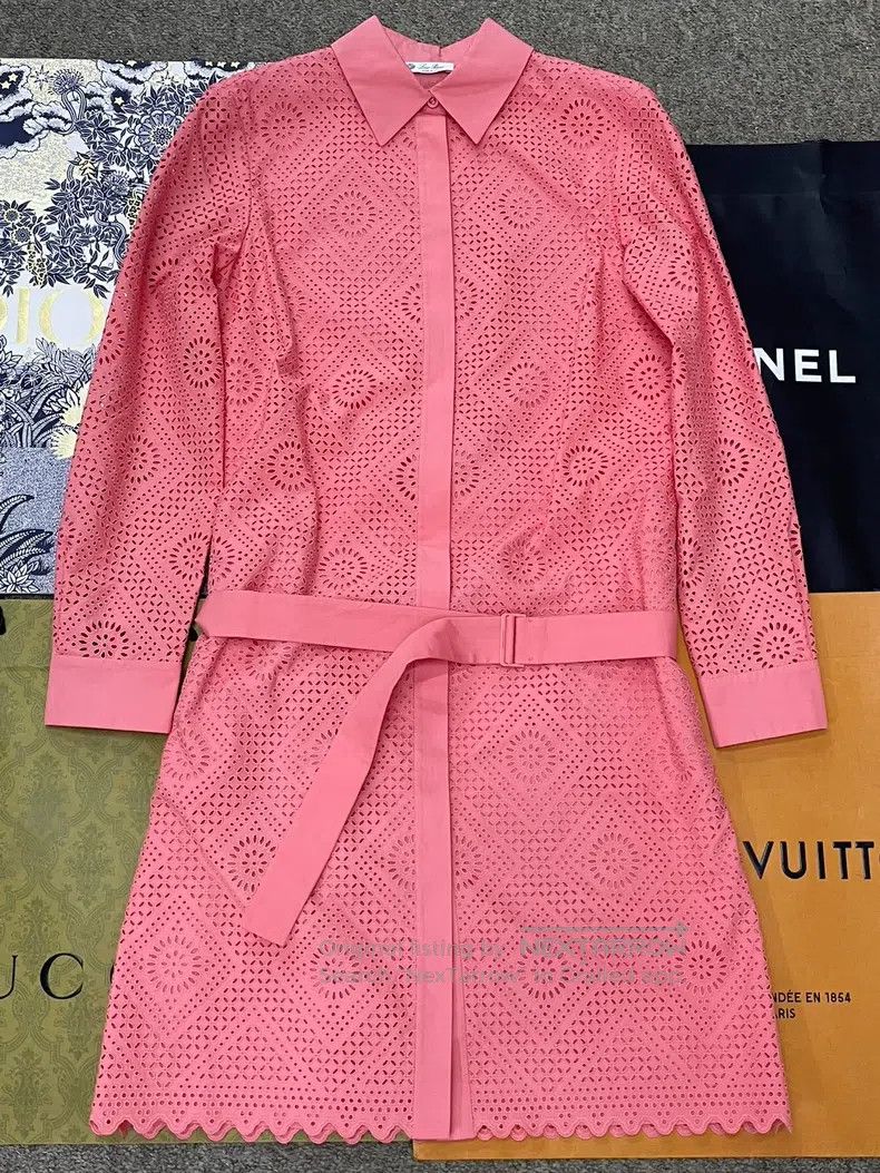 Loro Piana LORO PIANA Pink Openwork Long Sleeve Tie Dress Size XS / US 0-2 / IT 36-38 - 1 Thumbnail
