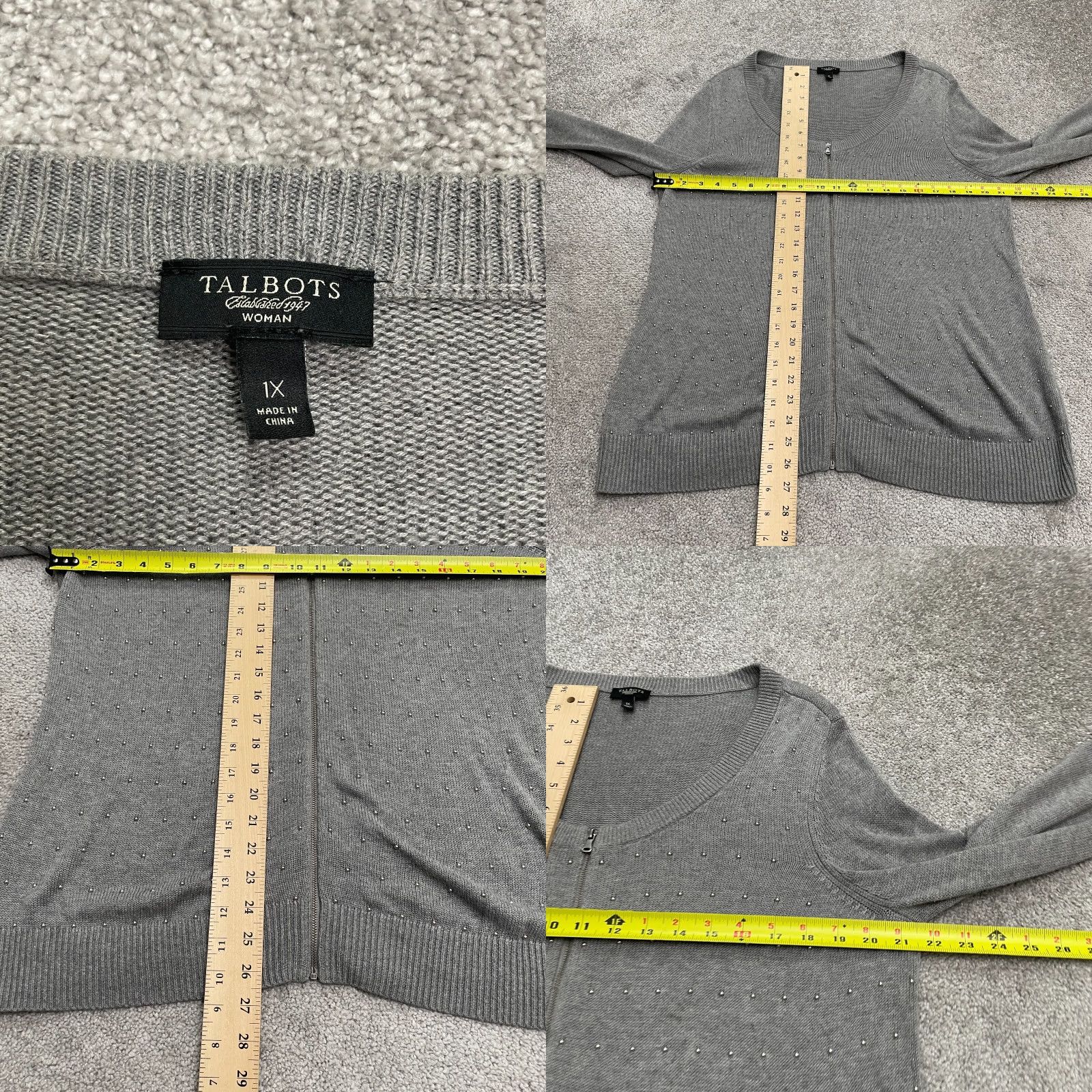 Talbots VINTAGE Talbots Women's Cardigan Sweater Full Zip Studded Knit Plus 1X Gray Casual Size XL / US 12-14 / IT 48-50 - 8 Thumbnail
