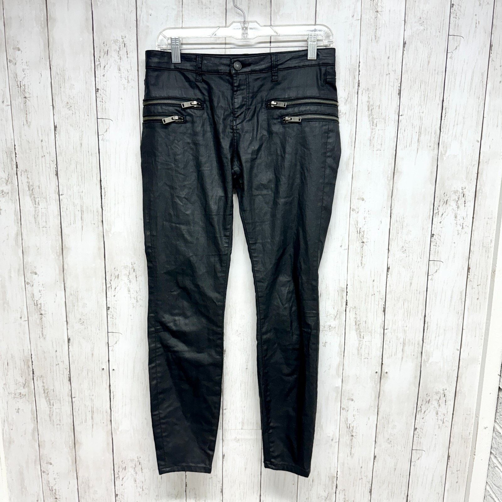 Zara Zara Woman Pants Sz 6 Pleather High Rise Slim Fit Black Zip Size 28" / US 6 / IT 42 - 1 Thumbnail