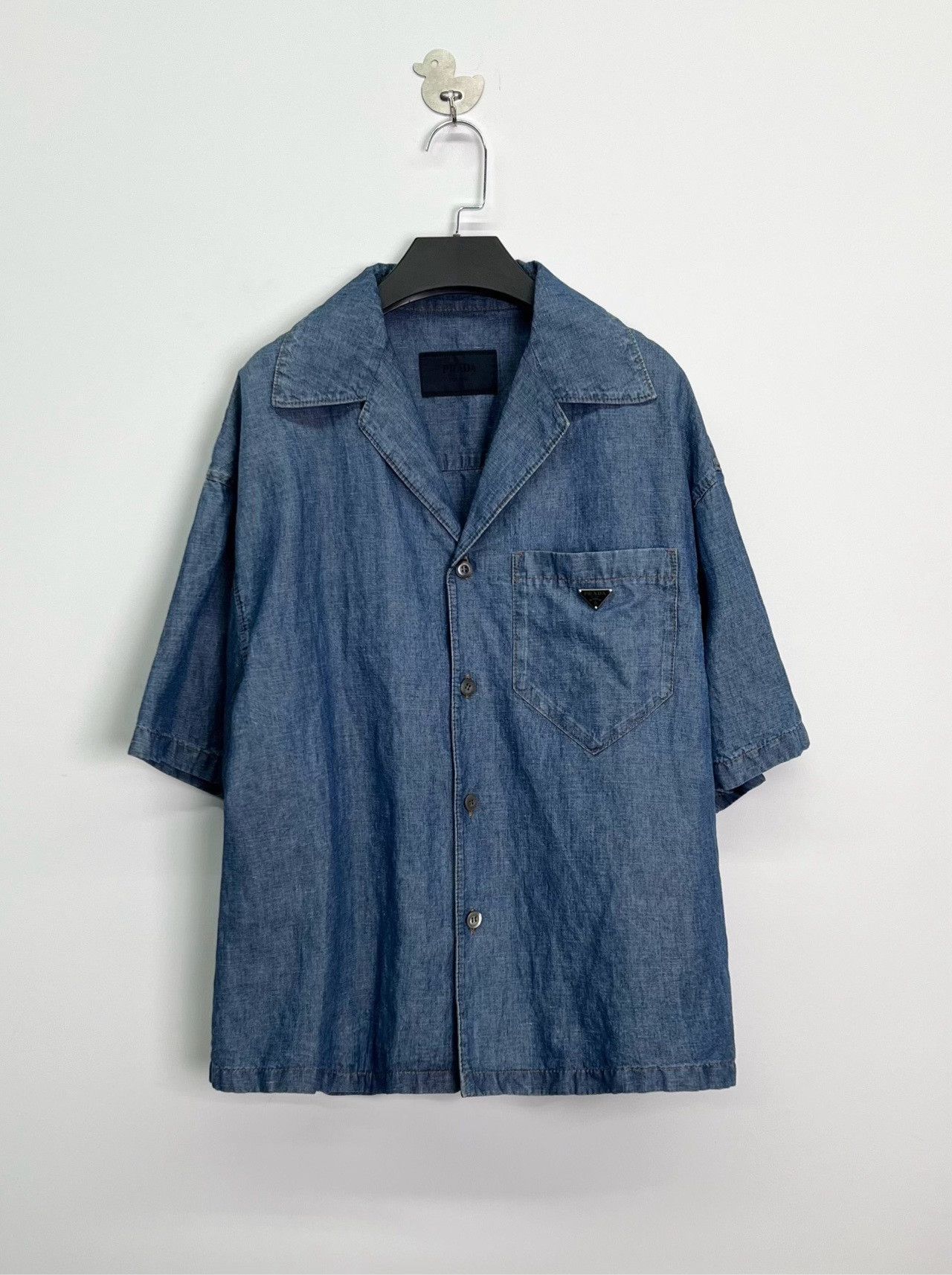 Prada Prada SS23 Blue Denim Lapel Short-Sleeve Shirt Size US M / EU 48-50 / 2 - 1 Thumbnail
