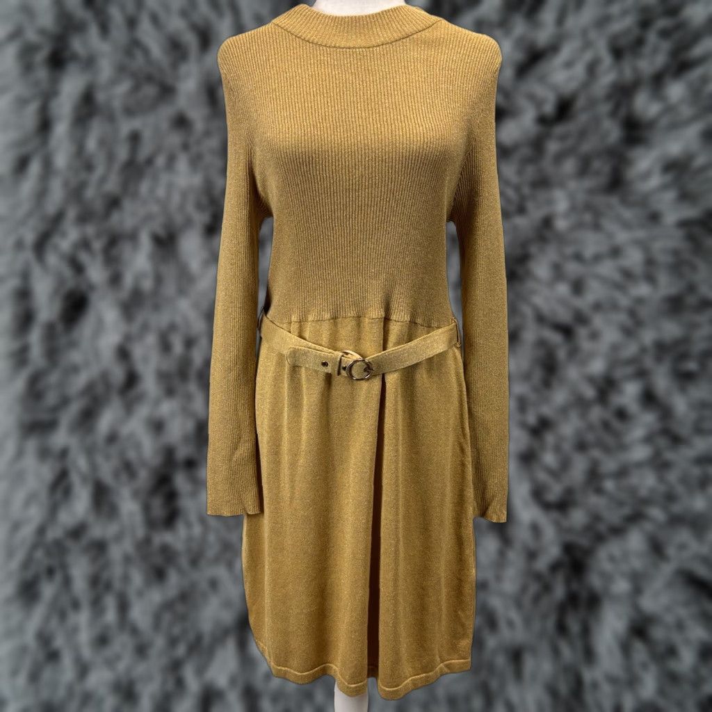Free People Free People French Girl Gold Metallic Sweater Dress Sz Small Belted Stretch Jewelry? Size S / US 4 / IT 40 - 1 Thumbnail