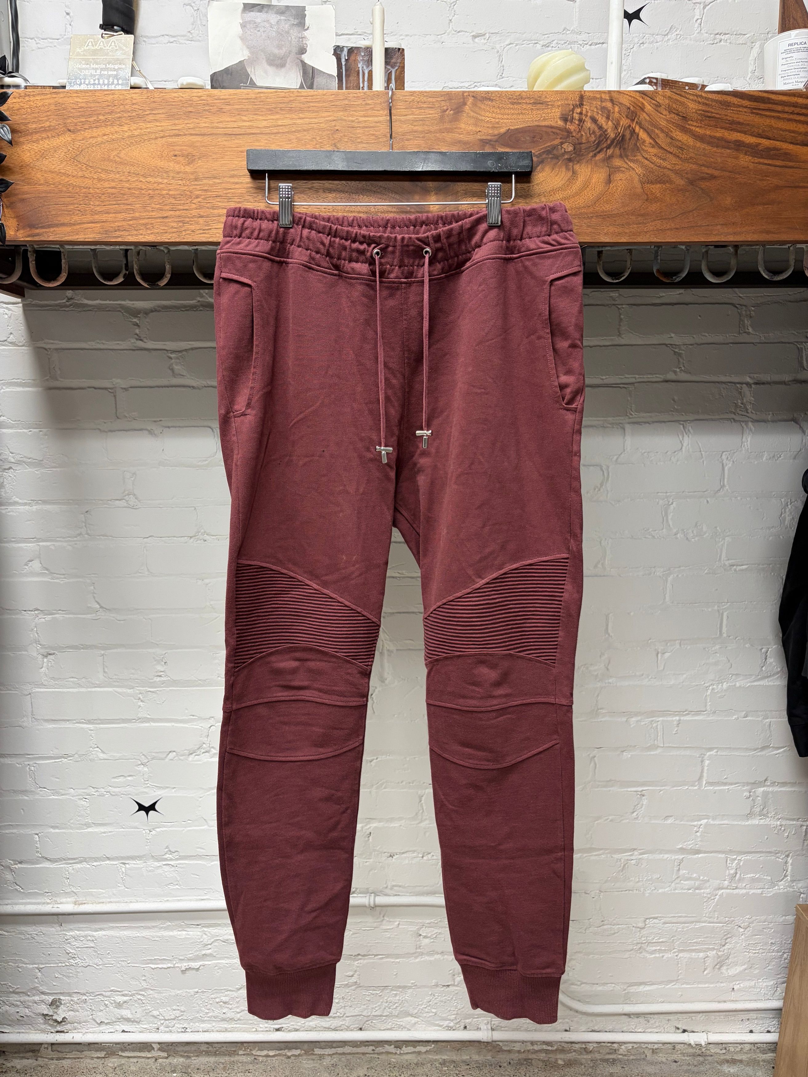 Balmain Balmain Oxblood Red Biker Sweatpants Size US 35 - 1 Thumbnail