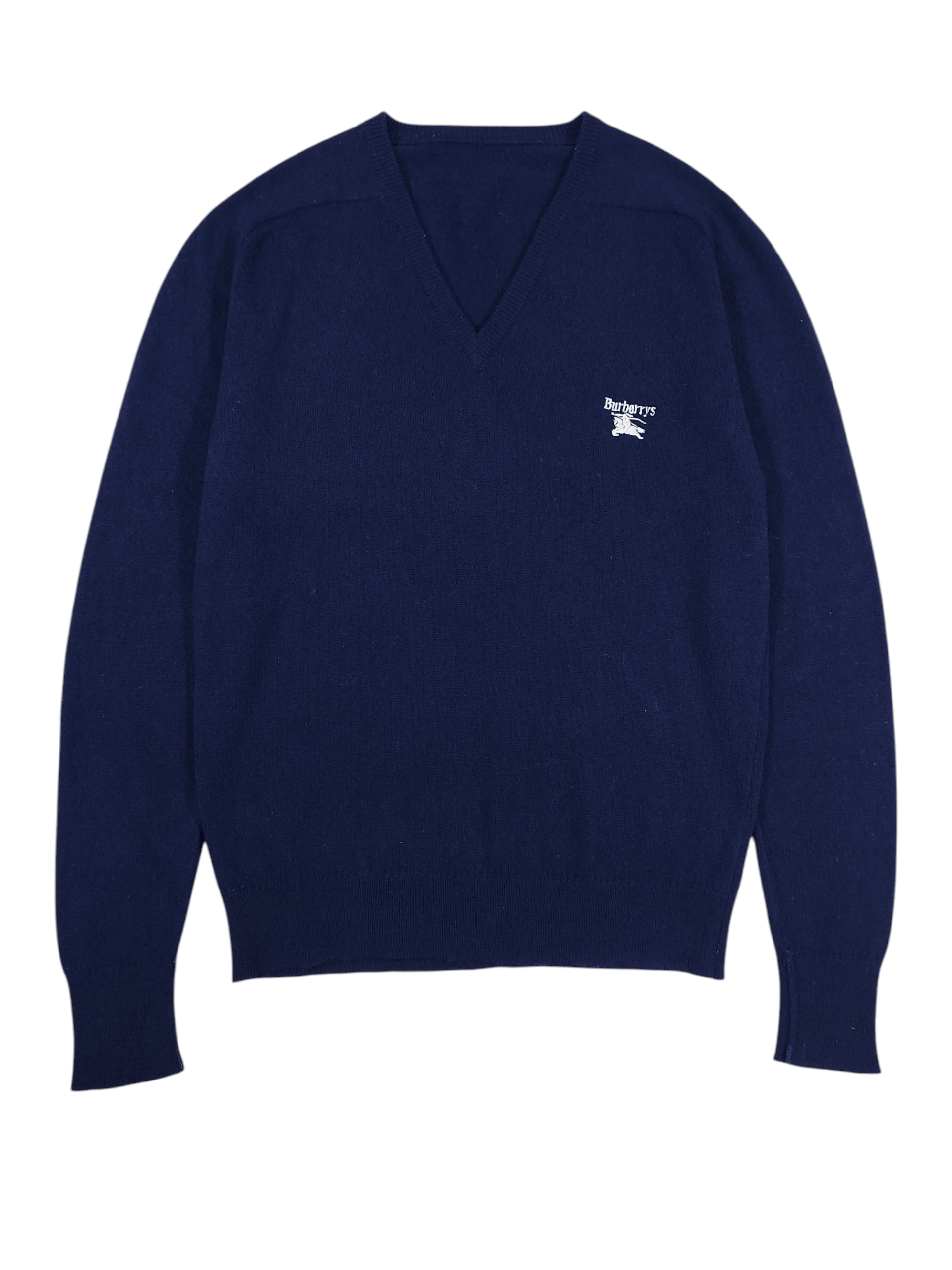 Burberry 90s Burberrys- Archive Embroidered Logo VNeck Lambswool Knit Size US M / EU 48-50 / 2 - 1 Thumbnail